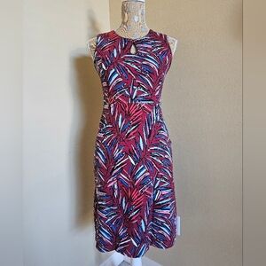 Lands' End Ponte Sheath Keyhole Dress Stretch Leaf Print 2